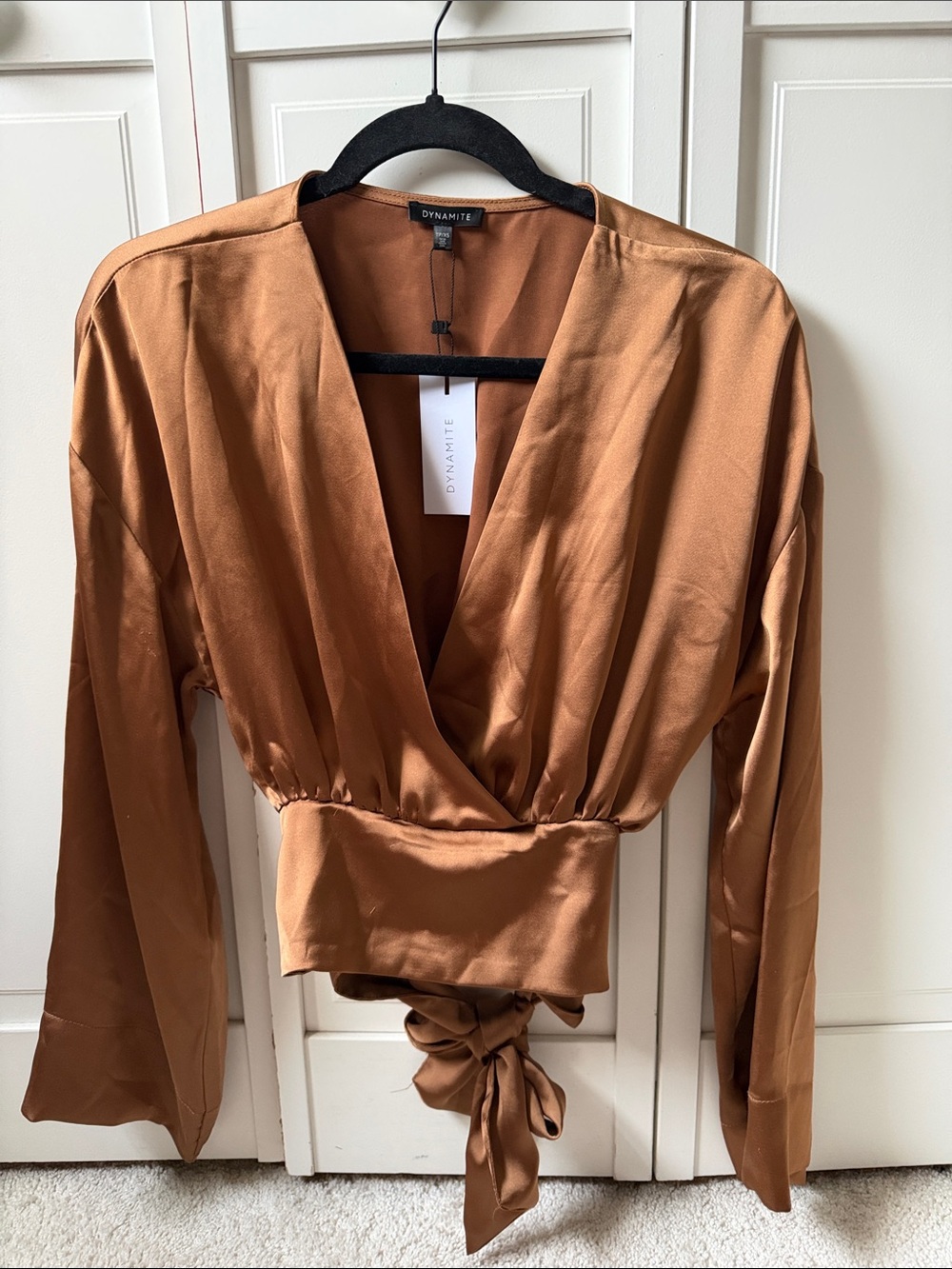 Dynamite Rust Satin Wrap Blouse